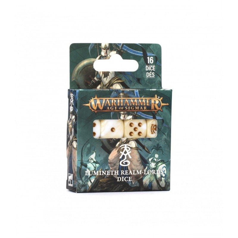 Set de dados oficiales Lumineth Realm-lords para Warhammer Age of Sigmar de Games Workshop.